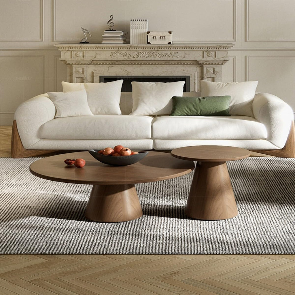 Round Solid Wood Luxury Coffee Table, Wabi-Sabi Minimalist