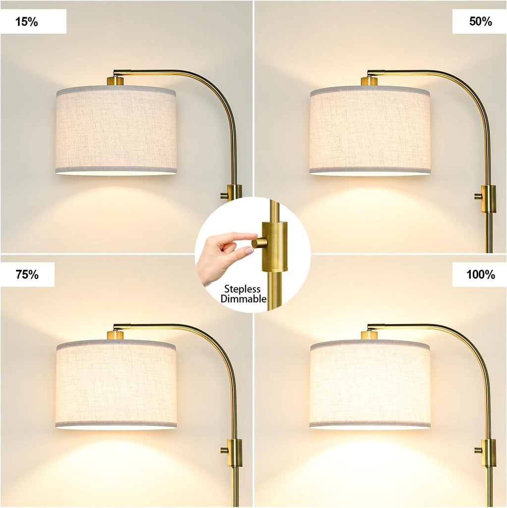 Upgraded Modern Arc Dimmable Tall Standing Floor Lamp with Linen Shade, 1200 Lumens LED Bulb Included, for Living &