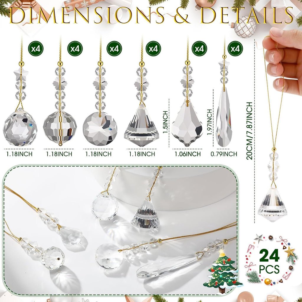 24 Pcs Crystal Christmas Ornaments Hanging,Clear