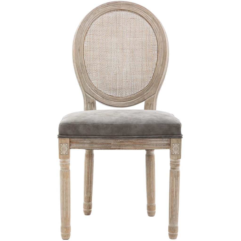 Farmhouse Leather Dining Room Chairs Set of 4 French Dining Chairs with Round Rattan Back French Bistro Chairs