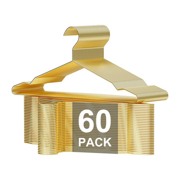 Gold Metal Wire Hangers 60 Pack with Notches, Heavy Duty