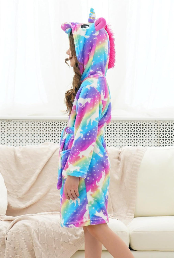 Girls Fleece Hooded Robe Toddler Warm Fuzzy Bathrobe