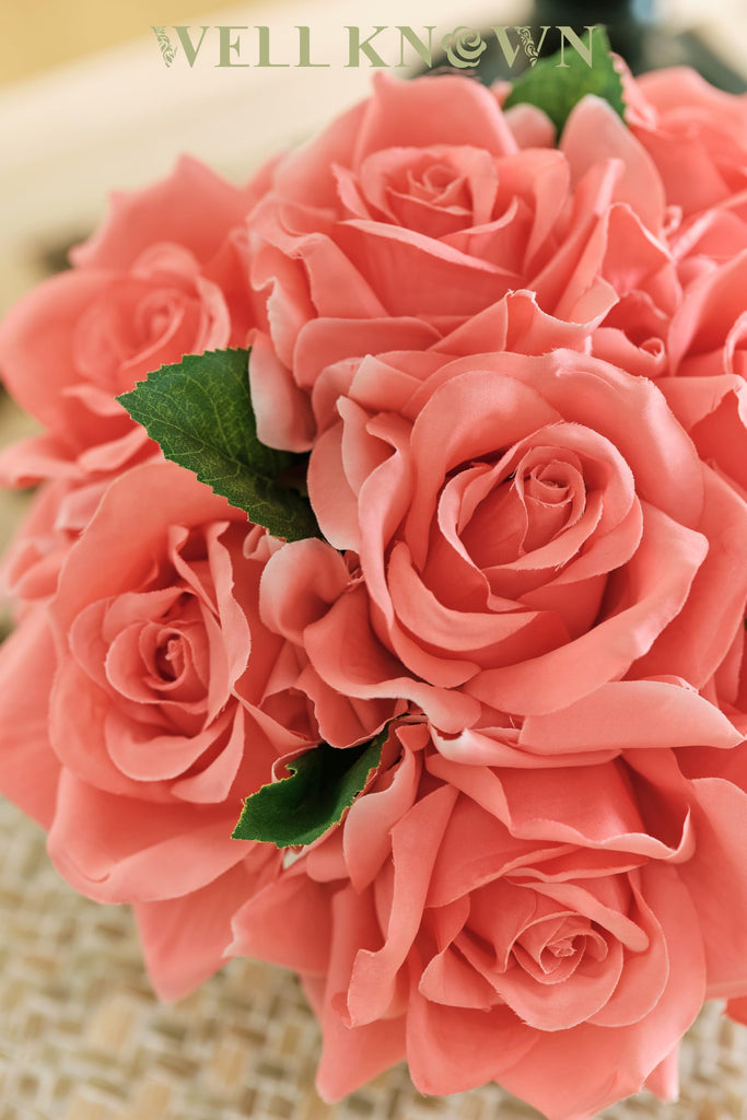 Artificial Rose Bouquet in Ceramic Vase, Silk Flower Arrangement in Pot, Real Touch Fake Flowers with White Vase for
