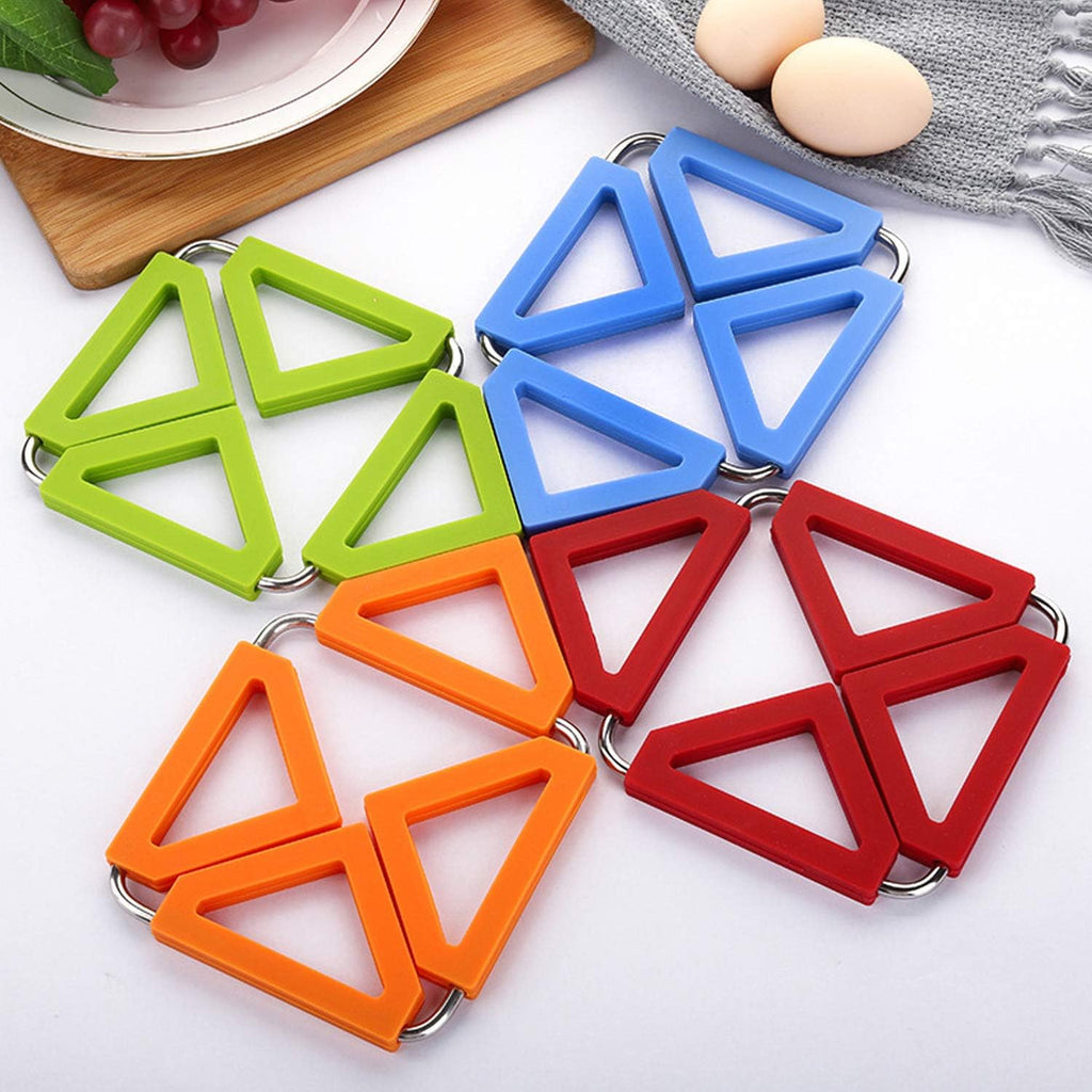 Silicone Trivet Mat Expandable Hot Pot Holder with Stainless Steel Frame Kitchen Heat Resistant Insulated - Set of 5