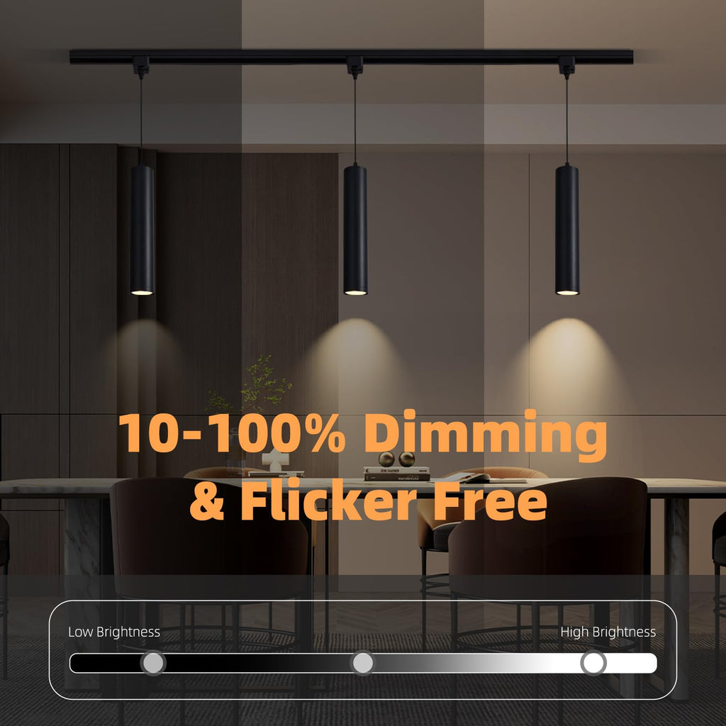 H Track Pendant Lights with Adjustable Cord, Black 6.5W 3 Pack