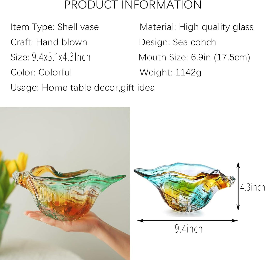 9 Inch Blown Glass Shell Vase, Seashell Potpourri Holder