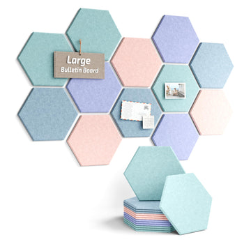 Large 12-Pack Hexagon Felt Bulletin Board Tiles, Coastal Haze