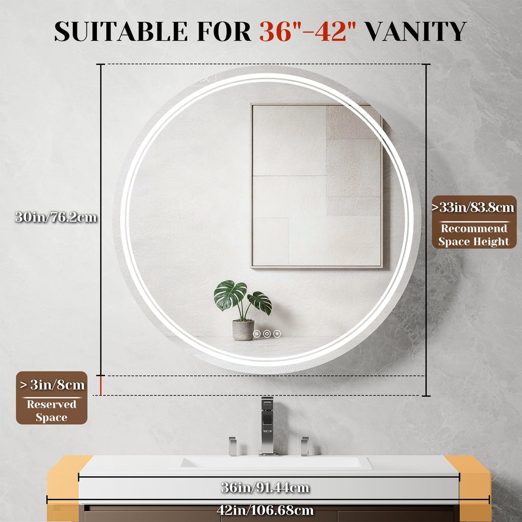 30 Inch Round Lighted Medicine Cabinet with Mirror, Black LED Medicine Cabinet with 3-Color Lights