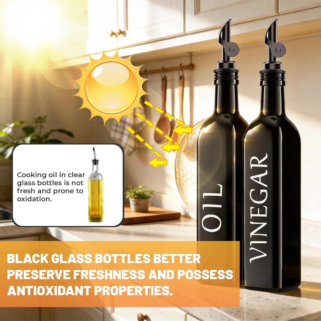 Oil and Vinegar Dispenser, 17oz/500ml Extra Thick Glass Oil & Vinegar Cruet with Stainless Steel Pourer - Set of 2