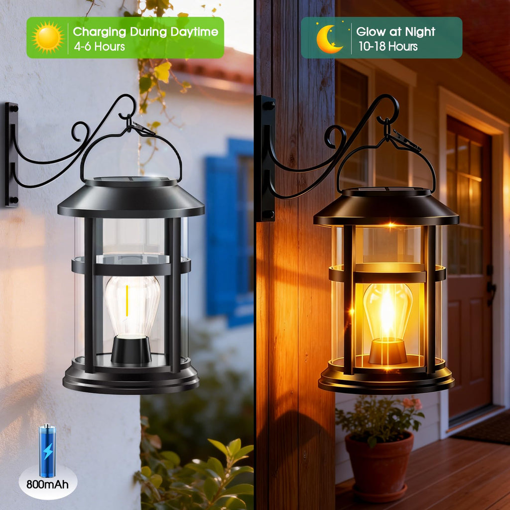 Solar Lanterns Outdoor Waterproof with Wall Mount Kit, Upgraded Brighter Hanging Solar Lights for Outside, Auto