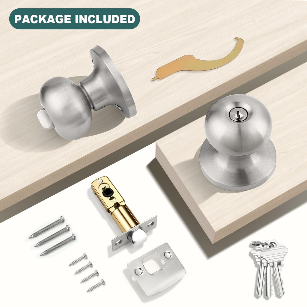 Entry Door Knobs with Lock and Same Keys, Brushed Nickel Keyed Aliked Entry Door Lock Sets for Exterior & Interior