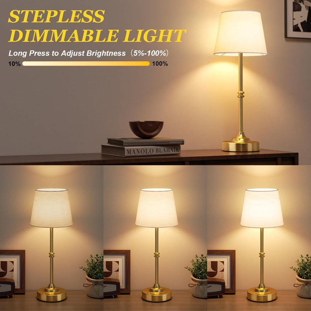 Cordless Table Lamp, Rechargeable Battery Operated, Brass, 1 Pack