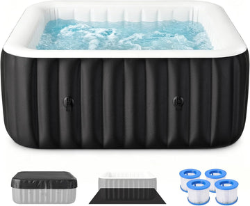 Inflatable Hot Tub, Large Square Portable Blow Up Hot Tub, 2-4 Person Leak-Proof PVC Outdoor Spa with 120 Air Jets