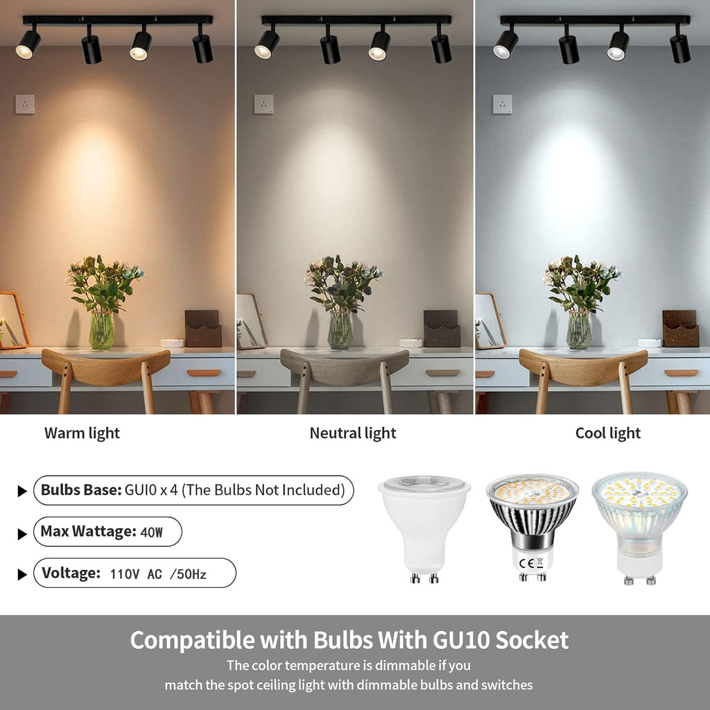4 Way Track Lighting Kit Flexibly Rotatable Track Light Ceiling Kitchen LED Ceiling spot Light, Picture Wall