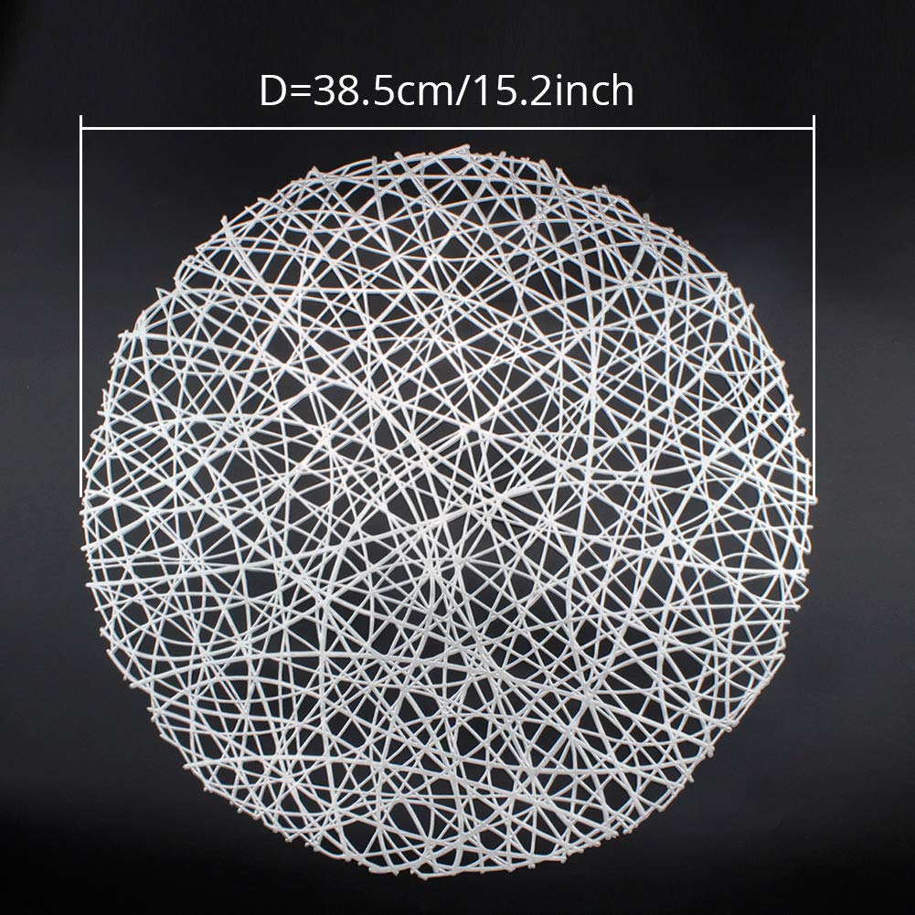 Silver Round Placemats for Dinner Table Set of 6 Metallic Hollow Out Line