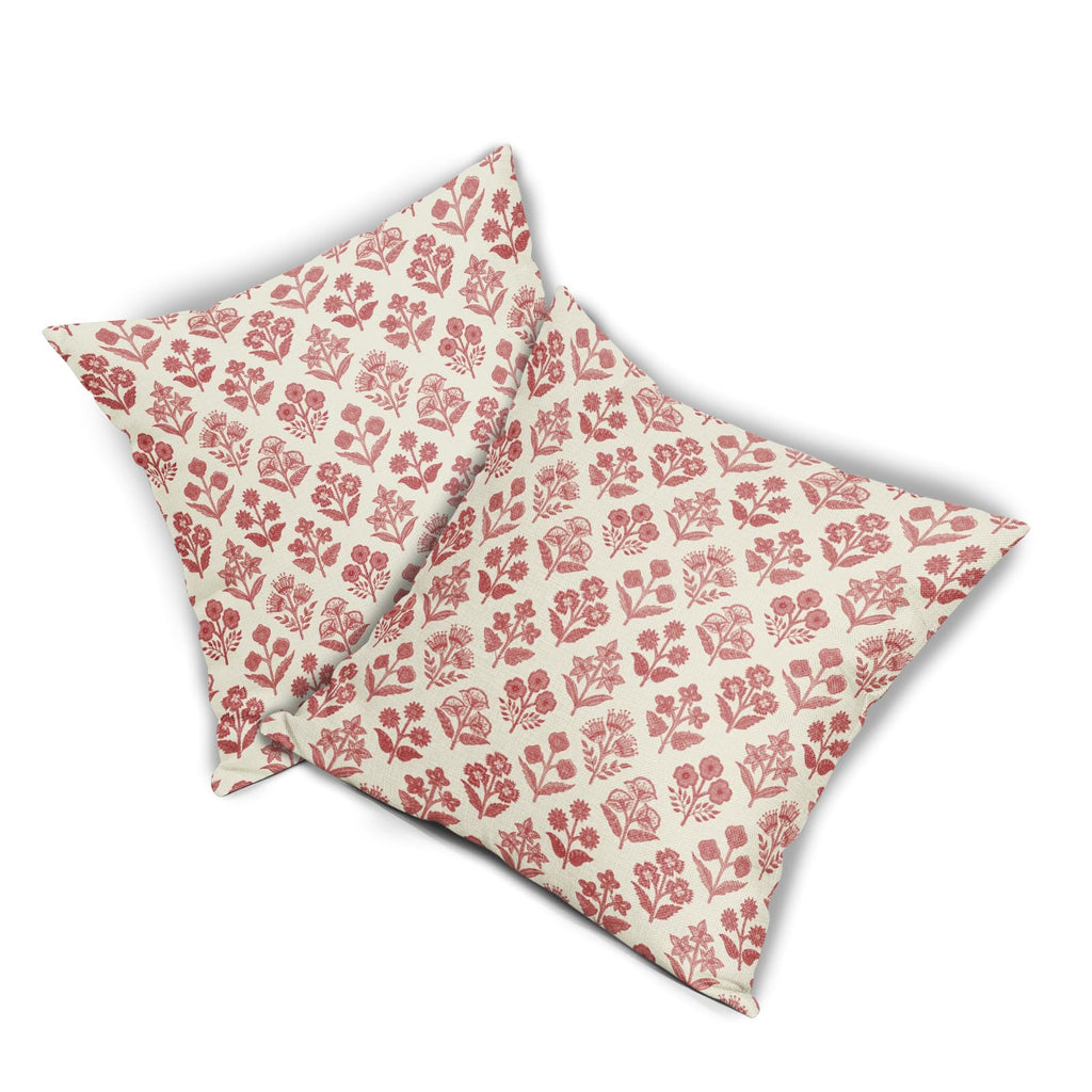 Red Floral Pillow Covers 22x22 Inch Set of 2, Vintage Flower Block Pattern Decorative Throw Pillowcases Outdoor