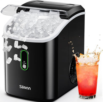 Nugget Ice Maker Countertop, Pellet Ice Machine with Self-Cleaning Function, Sonic Ice Maker Produces 33lbs