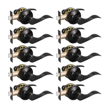 10 Pack Matte Black Finish Keyless Interior Door Handle, Classic Passage Door Lever Closet, Non-Locking Wave Style