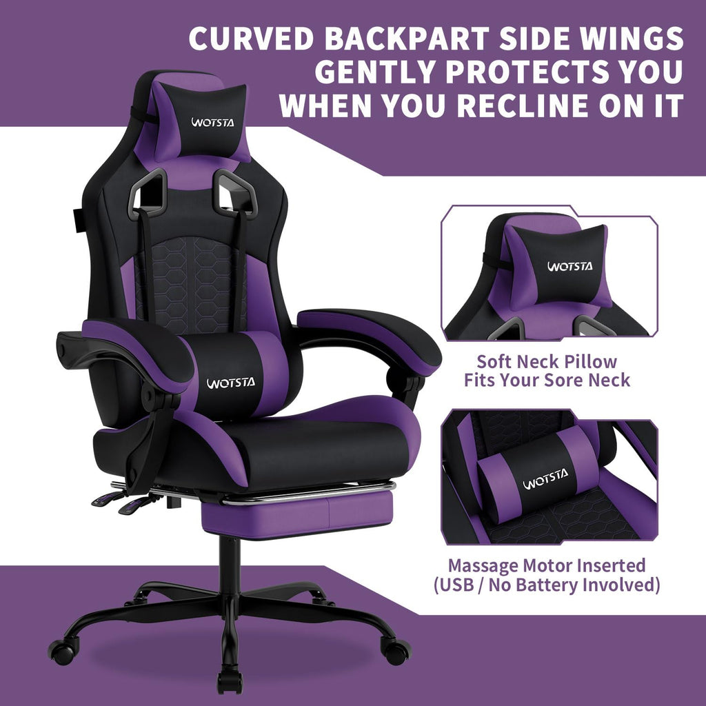 Gaming Chair with Massage, Ergonomic PC Gaming Chair with Footrest Comfortable Headrest and Lumbar Support, High Back