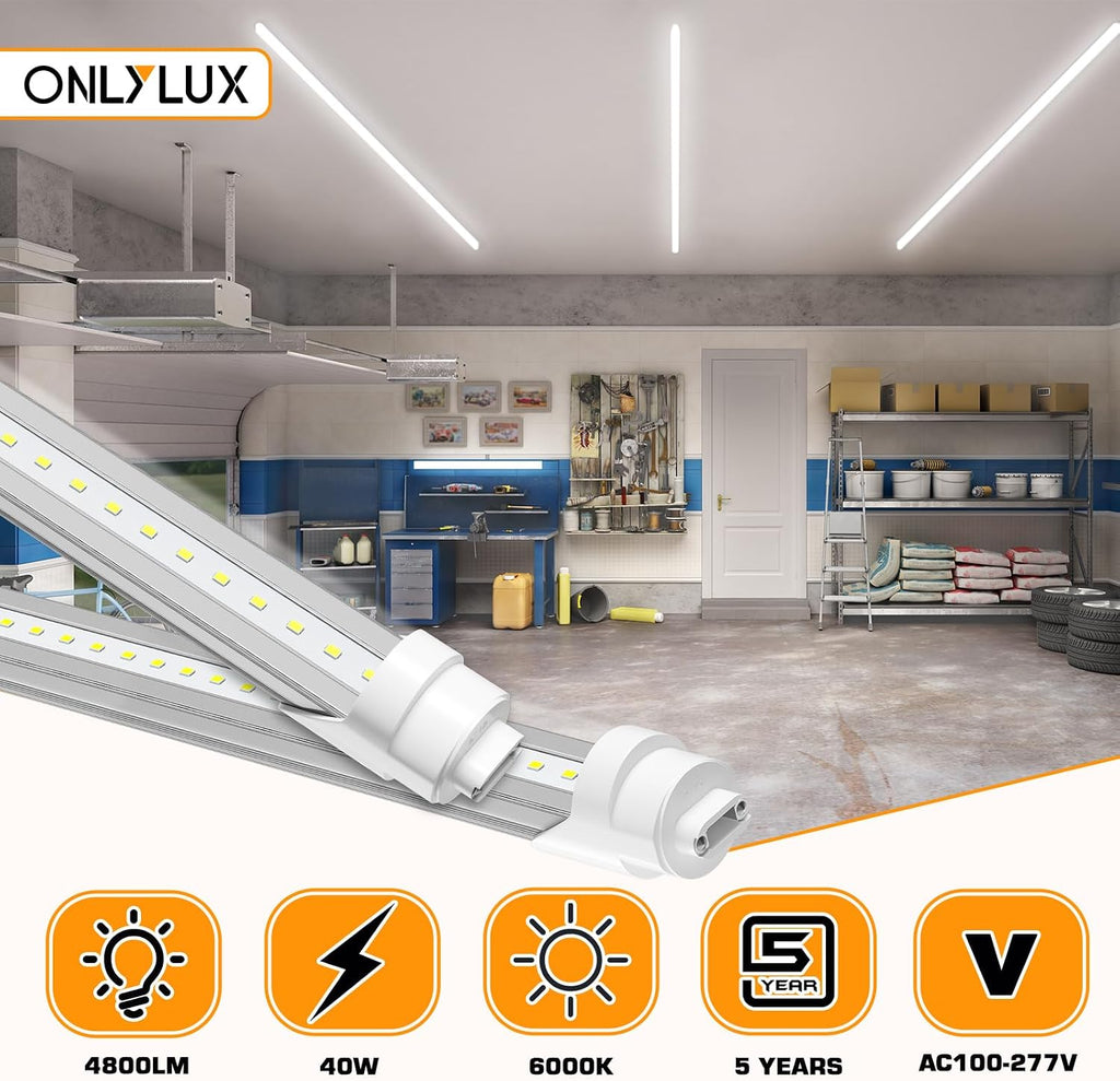 8ft R17D LED Tube Light, 8 Foot Led Bulbs, 40W 6000K 4800LM 10 Pack