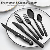 72 Pieces Black Silverware Sets for 12 - Dishwasher Safe, Flatware Set with Steak Knives, Stainless Steel Cutlery Set