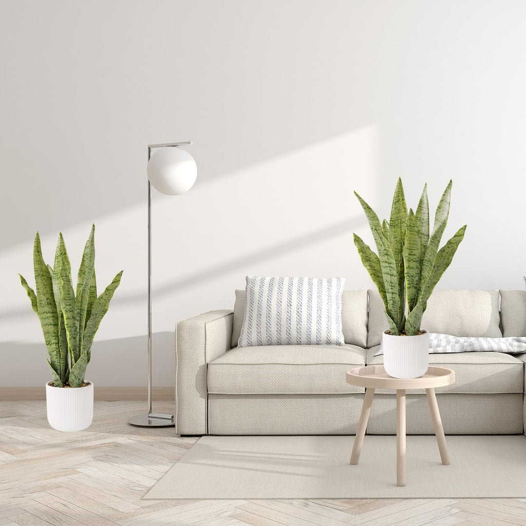 Artificial Realistic Snake Plant, White Pot, 21.5"