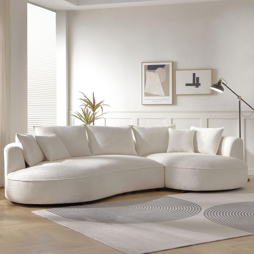 129" Luxury Curved Boucle Sectional Sofa with Right Chaise, Upholstered Modern Style Oversized 5-Seater Couch with
