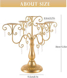 15.3in Gold Candelabra Centerpieces for Tables, 5 Arm Crystal Candelabra for Pillar Candles, Metal Candelabra Candle