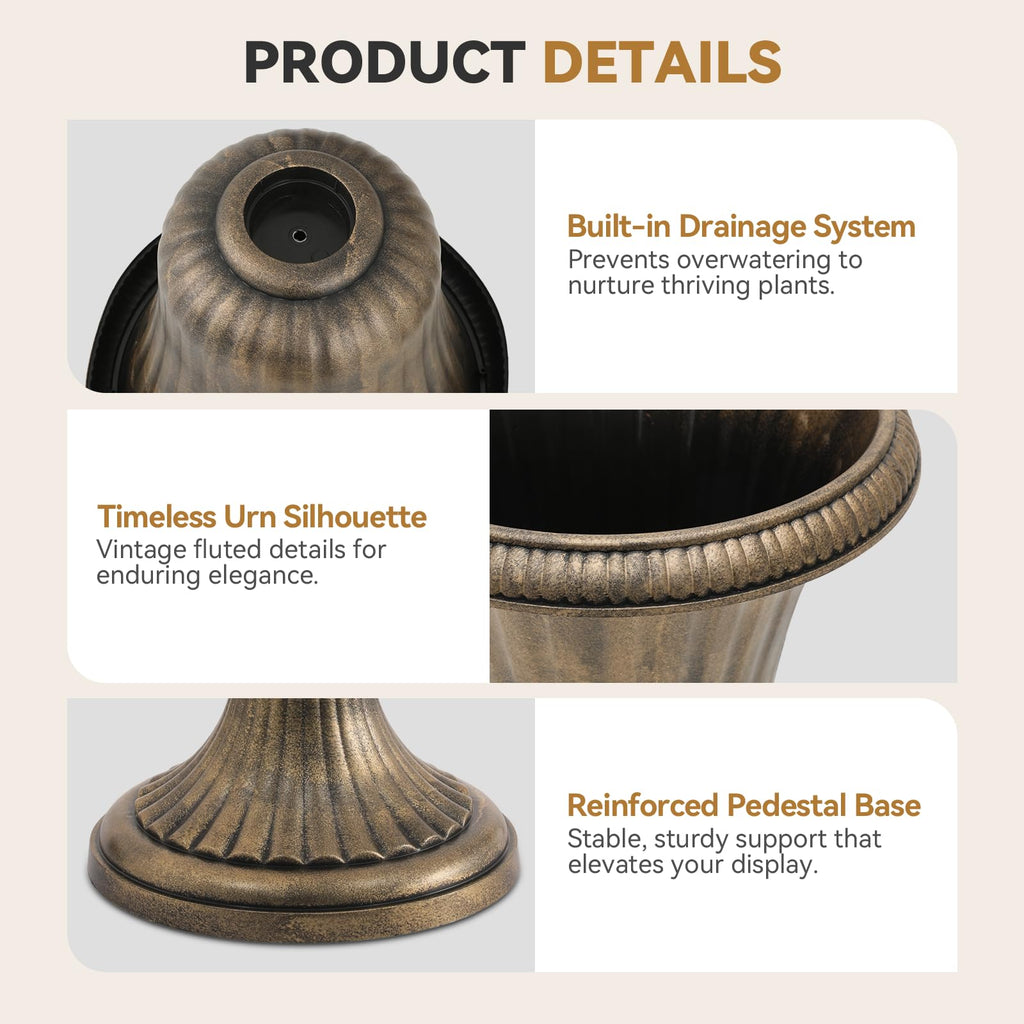 20 Inch Urn Planter for Outdoor Plants, Set of 2, Bronze