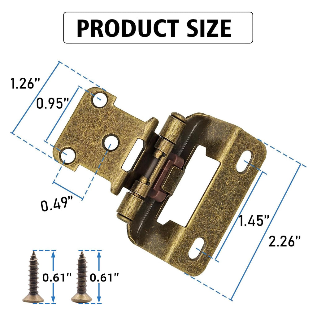 50 Pack (25 Pairs) 1/2 Inch Overlay Partial Wrap Hinges Antique Brass