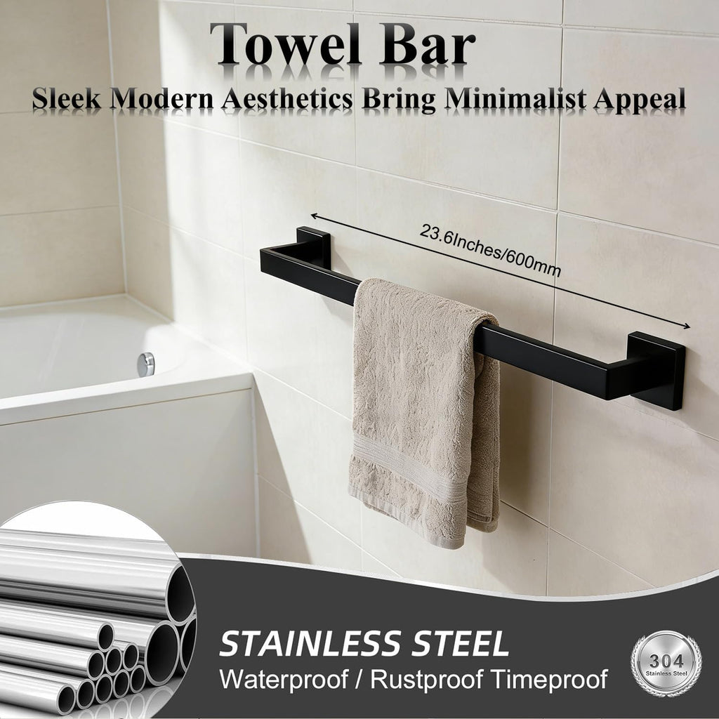 Bathroom Hardware Set 15 Piece Matte Black Bathroom Accessories Set Towel Bar Set Includes 3 Towel Bar 24