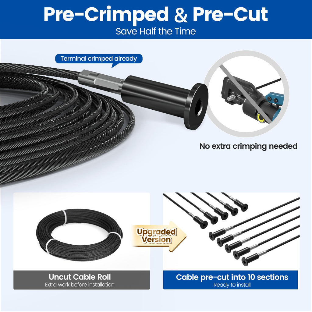 4-8ft Pre-Crimped Complete Cable Railing Kit for Stairs 36in RC09