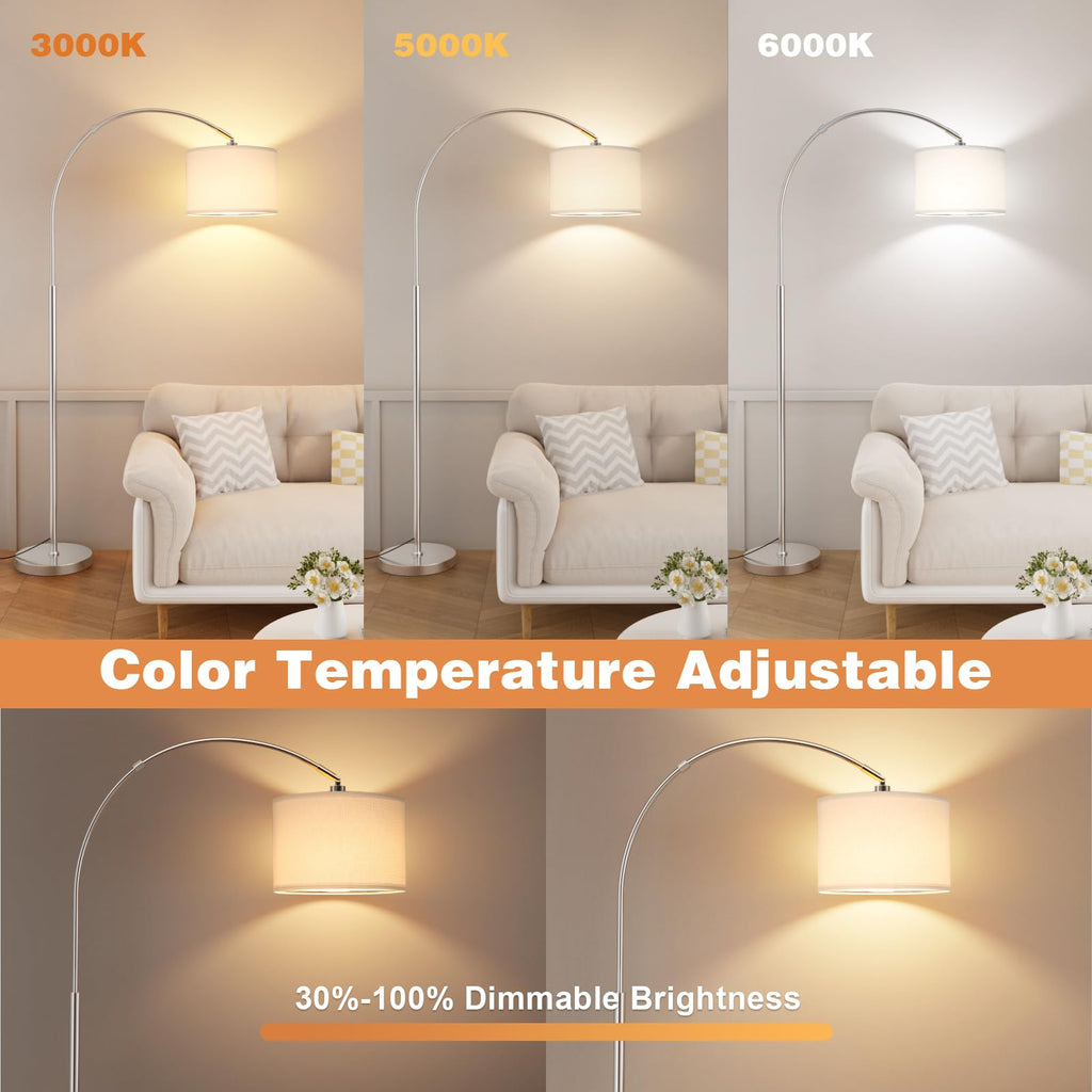Dimmable Arc Floor Lamp with Remote, Color Temp Adjustable, Silver