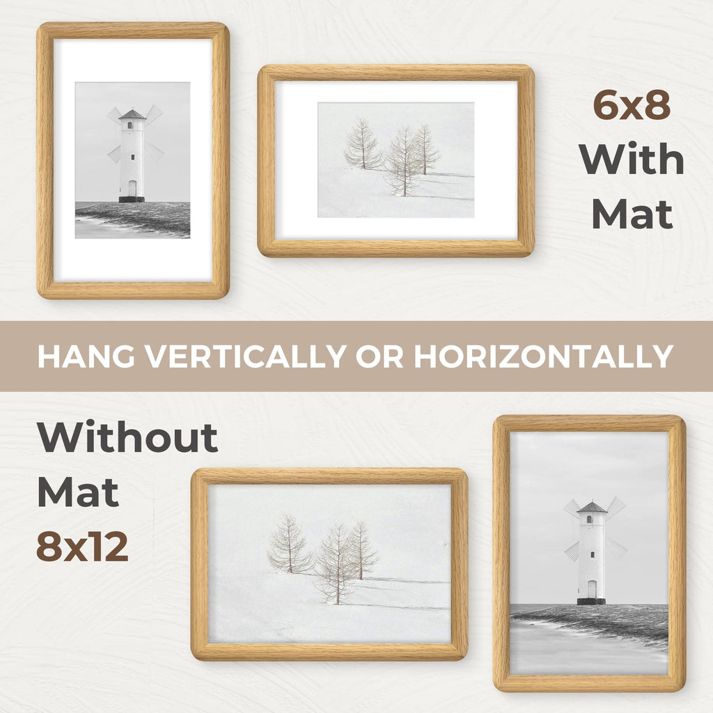 8x12 Picture Frame, USA-Sourced Oak Wood Frame with HD Tempered Glass, Handcrafted Rustic Farmhouse Picture Frame for