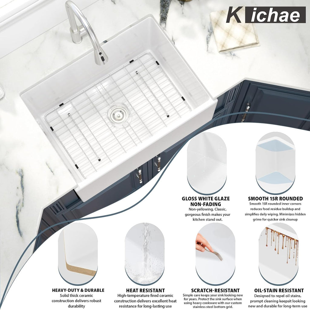 28 White Farmhouse Kitchen Sink - 28 Inch Farmhouse Kitchen Sink Apron Front White Fireclay Ceramic Porcelain Single
