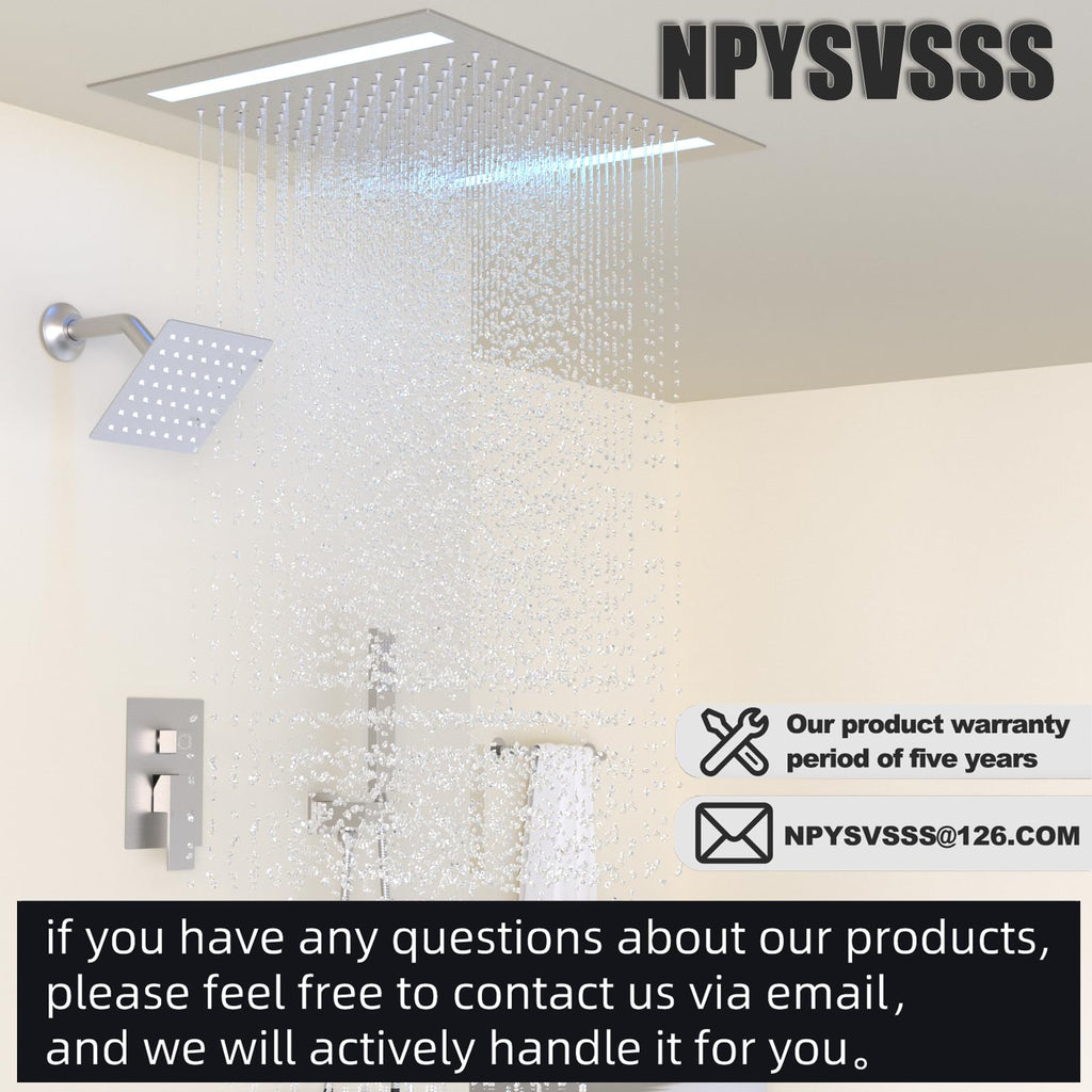 Rain Shower Head System with 14x20 Inch Ceiling Mount LED Head & 6 Inch Wall Head and Handheld Shower 3 Way Pressure
