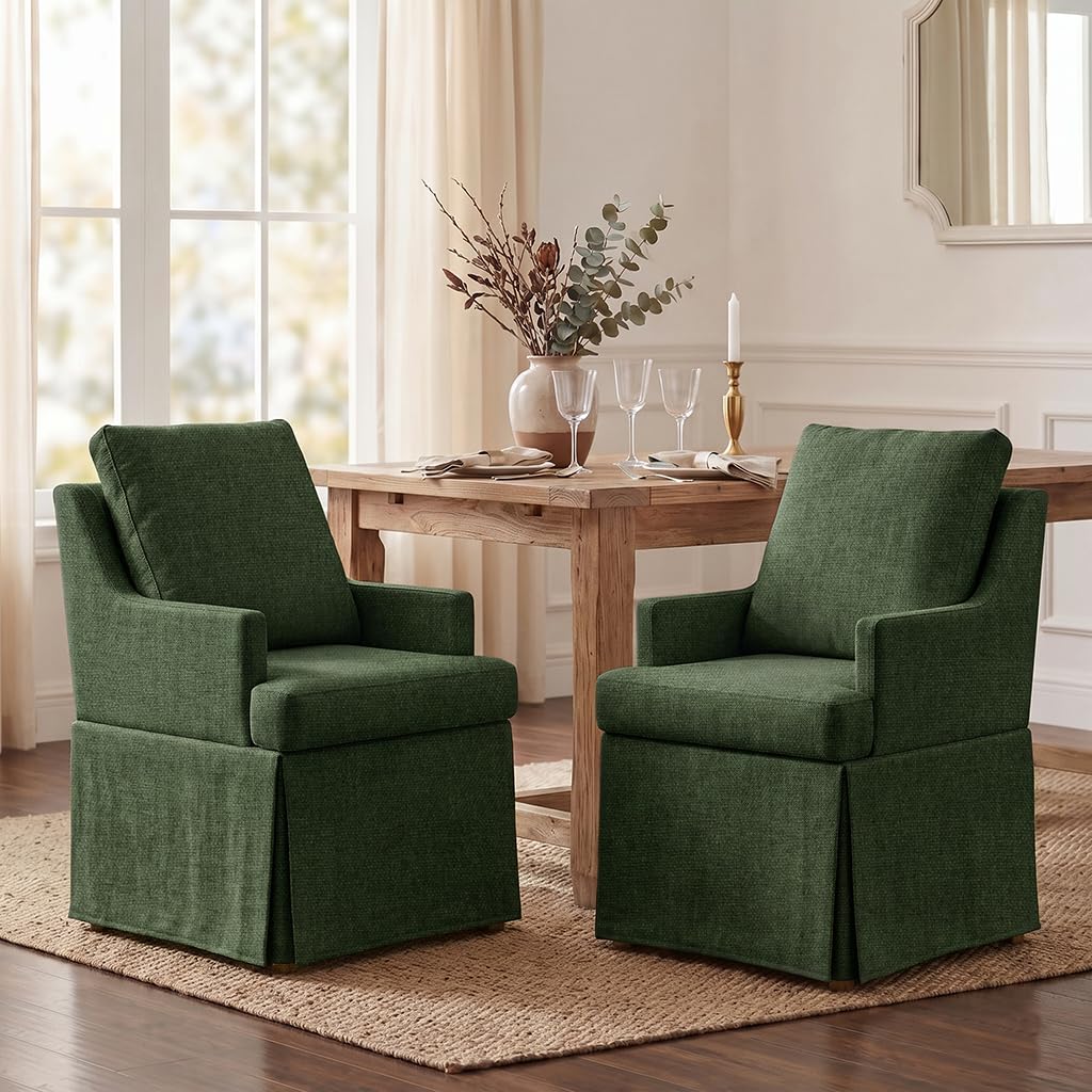 Upholstered Dining Chairs Set of 6, Modern Kitchen Chair Dining Room Chair with 4 Casters, Linen Armchair Reading