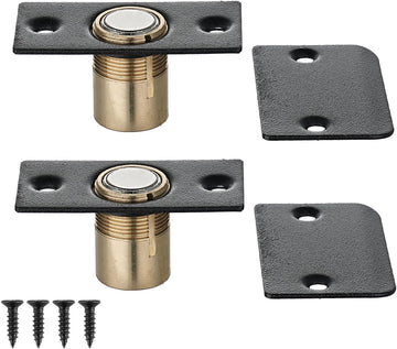 Closet Magnetic Door Ball Catch Hardware, 430 Stainless Steel Catch Adjustable with Strike Plate, Black Finish 2 Pack
