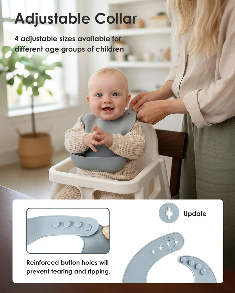 Silicone Baby Bibs Set of 3, BPA-Free Waterproof Feeding Bib