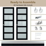 48x80 Sliding Closet Door, 5-Panels Preassembled Frosted Glass Door Panel with Hardware Kits & Match