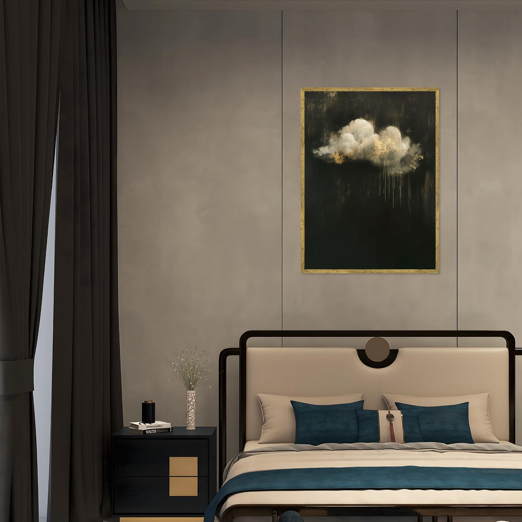 Gold Framed Abstract Cloud Wall Art Modern Darkness Moody Landscape Poster Minimalist Dark Academia Canvas Painting