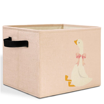 Coquette Pink Bow Goose Storage Bins Box with Handles, Goose Nursery Decor, Cute Geese Laundry Basket Hamper