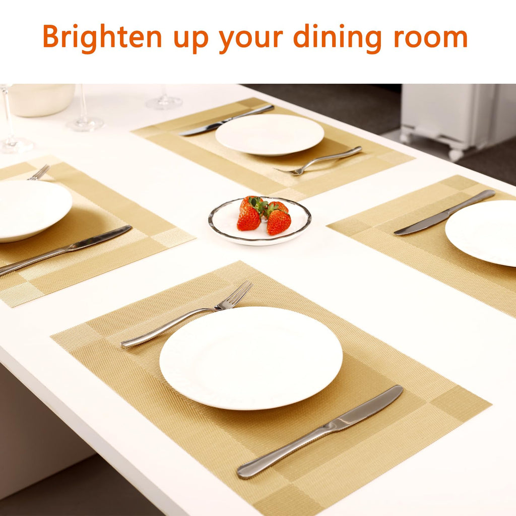 Gold Vinyl Placemats Set of 6, Heat Resistant Table Placemats