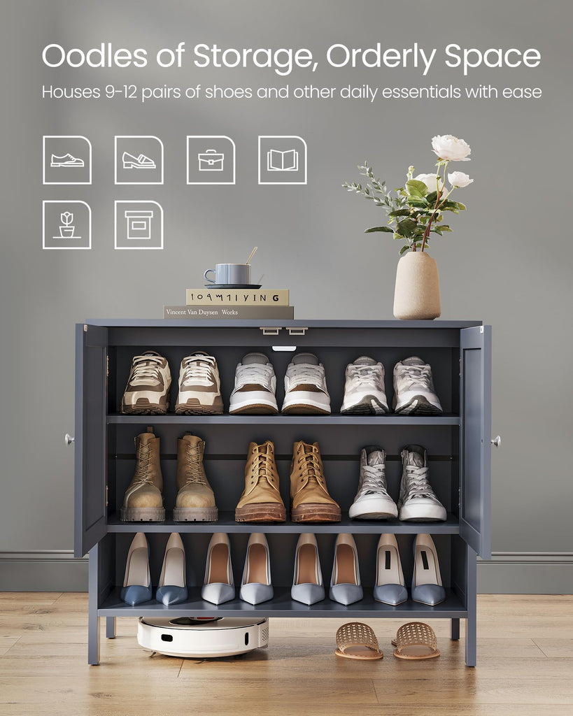 4-Tier Shoe Cabinet, Farmhouse Freestanding Storage Organizer