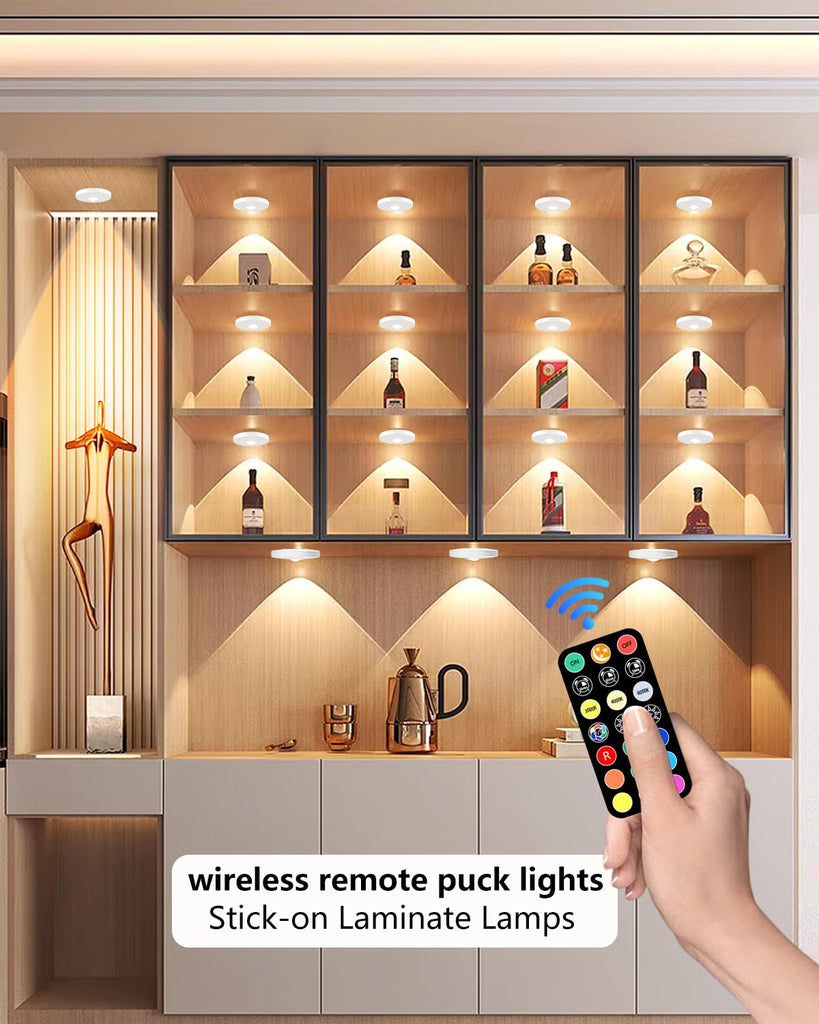Puck Lights with Remote, 2000mAH Battery Operated, Rechargeable Shelf Light, Wireless,Color Changing Magnetic Light