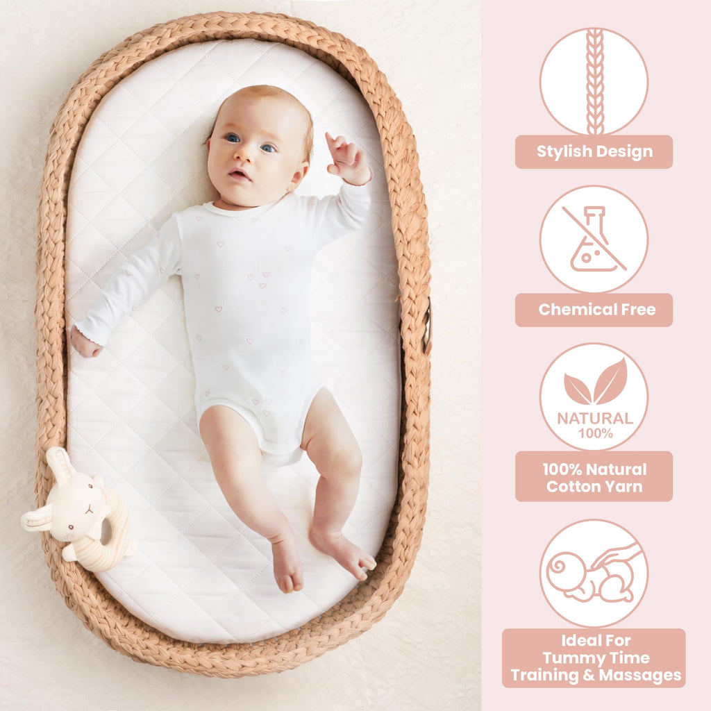 Handmade Baby Changing Basket Set with a Soft Changing Pad and Waterproof Cover, Diaper Organizer, Rattle Shaker, Moses