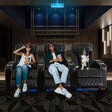 Luxury Home Theater Seating - Power Recliner with Adjustable Headrests, Blue LED Ambient Lighting, Tray Table