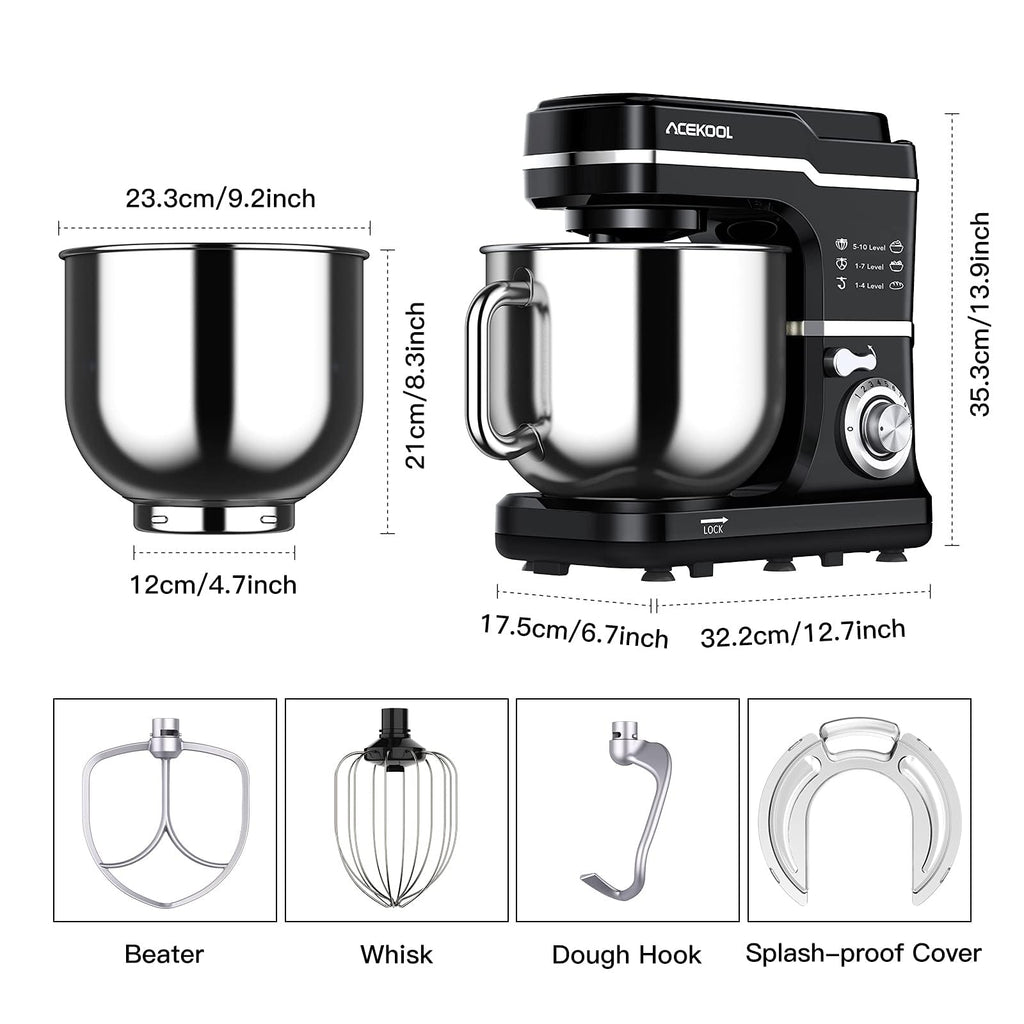 7.5QT Stand Mixer, 660W Kitchen Mixer with 10 Speeds, Black