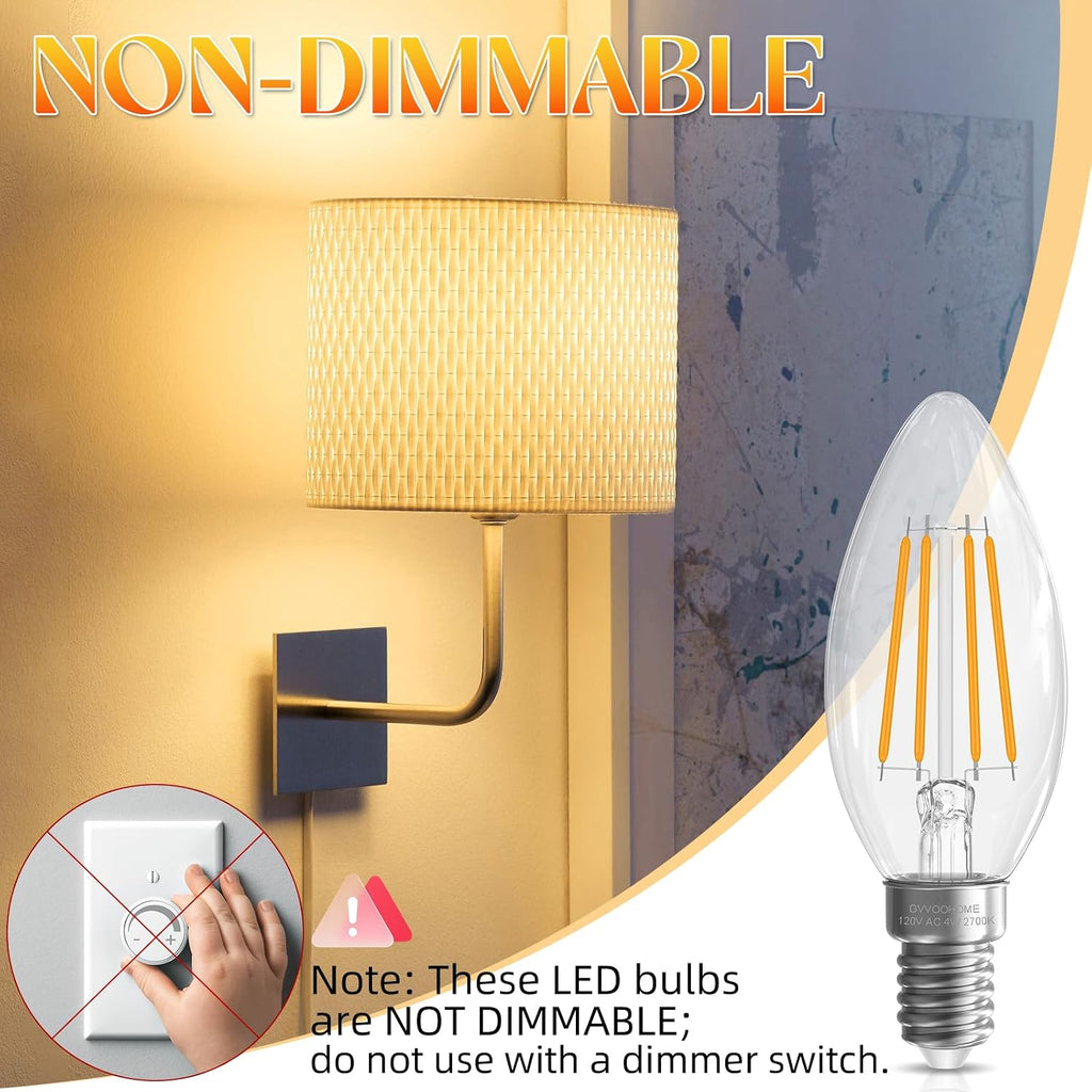 E12 Candelabra Bulb, Chandelier Light Bulbs, E12 LED Bulb, 2700K
