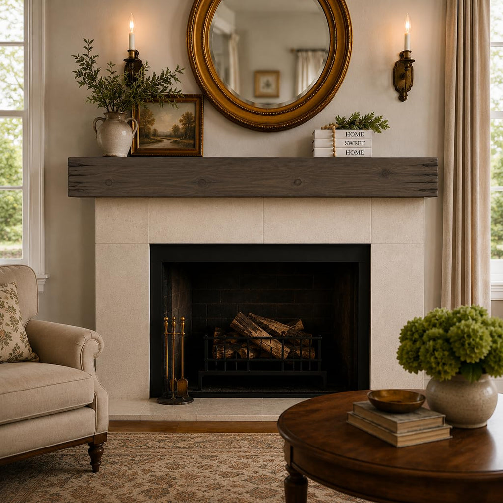 Fireplace Mantel, Distressed, Rustic, Floating Shelf, Modern, Real Wood. (60Lx6Hx8D, Grey)